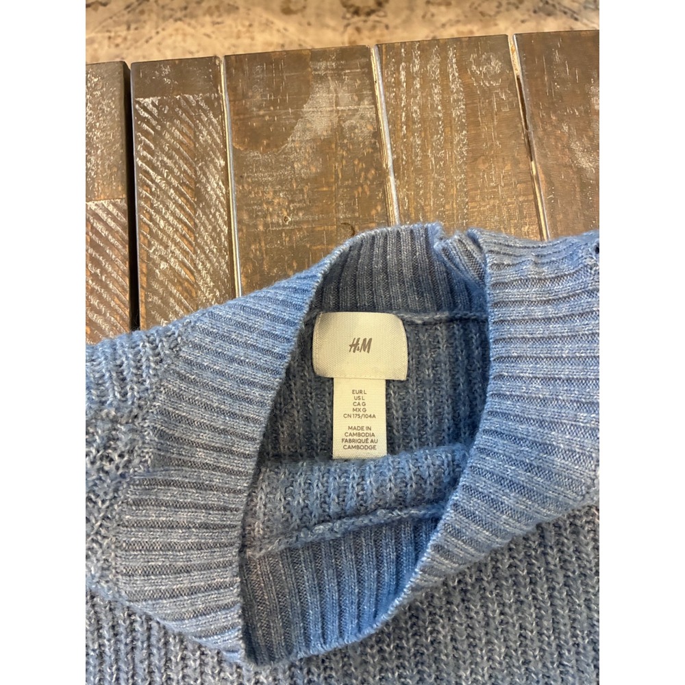 Womens Blue Gray Ribbed Knit Wool Blend Quiet Luxury Oversized Sweater Size‎ L - Picture 3 of 6